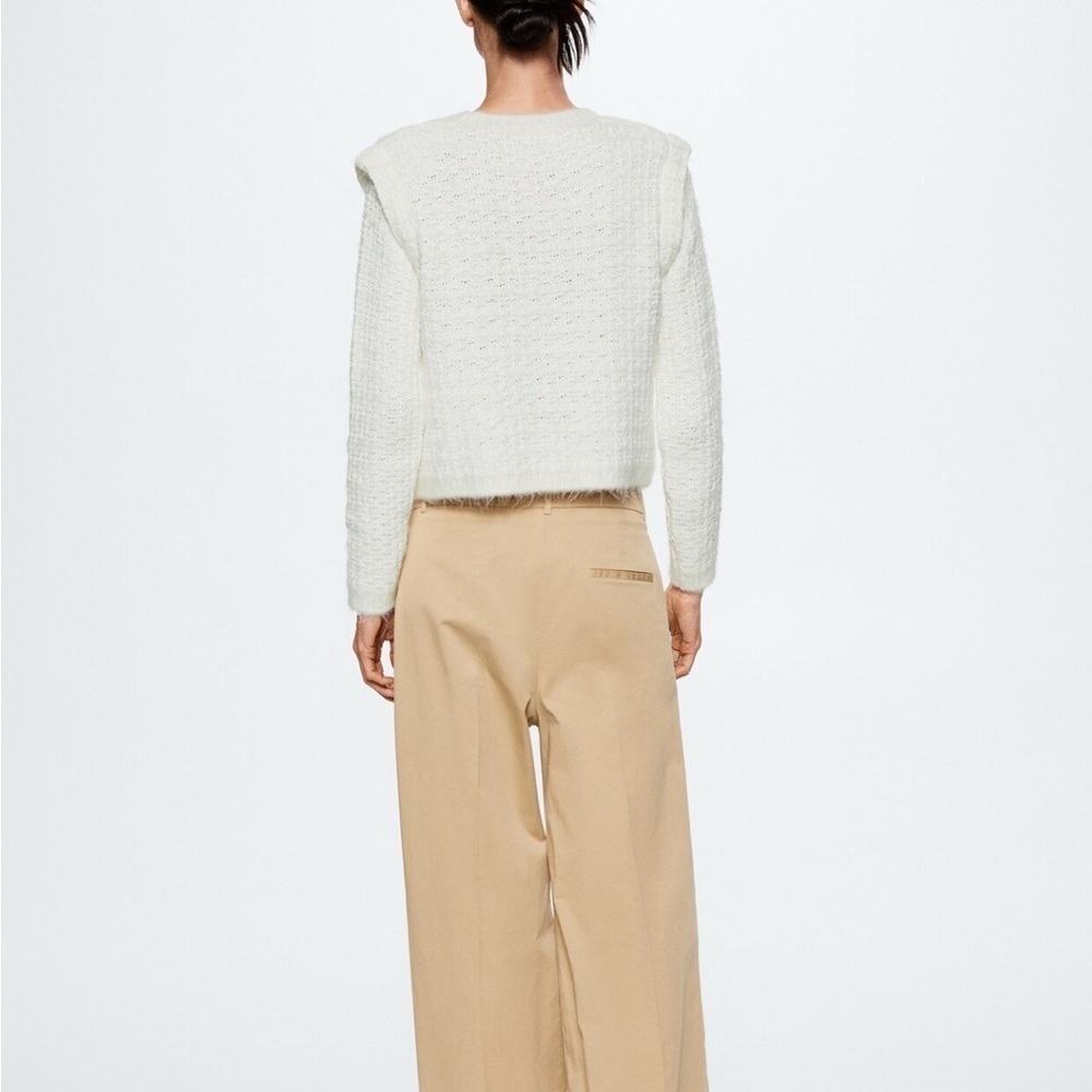 Mango Knitted Sweater with Shoulder Pads, Ivory, Size Small, Cropped - Picture 3 of 13